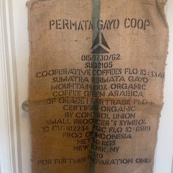 LARGE JUTE BURLAP SACK BAG COFFEE RUSTIC Sumatra Indonesia Arabica Permata Gaya - Picture 1 of 5